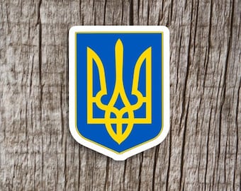 Ukraine Stickers, Ukraine Coat of Arms Decal, Ukraine Flag, Glossy White Vinyl, Water Resistant, 4x5.5in