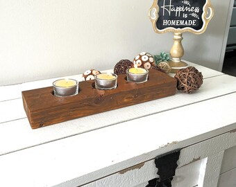 Rustic Wood Candle Holder: Farmhouse Table Centerpiece