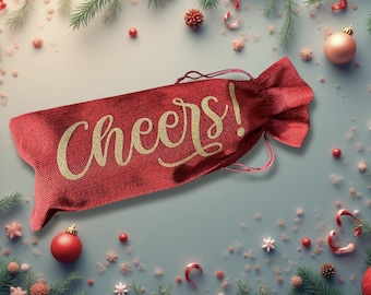 Holiday Wine Gift Bag with Tag, Burlap: Christmas, Cheers