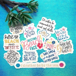 Summer Stickers Beachy Decals 12 Die cut Water-resistant, Vinyl Stickers for Scrapbooking, Laptops, Tumblers, Journals, Planners…