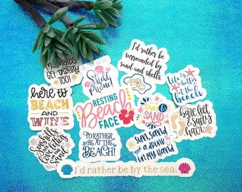 Summer Stickers Beachy Decals 12 Die cut Water-resistant, Vinyl Stickers for Scrapbooking, Laptops, Tumblers, Journals, Planners…