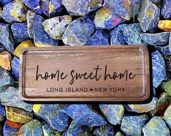 Home Sweet Home Tray, Personalized Town State Engraved Wood Tray, Entryway Catchall Tray, Desk, Shelf Tray, 11x4in