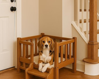 Luxus Hundebett Plan - Moderne Tiermöbel aus Massivholz mit Stufen, DIY PDF
