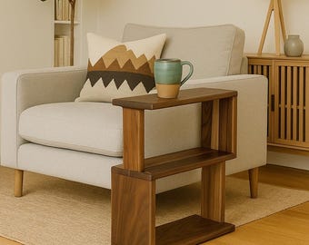 The Canopy – Narrow Black Walnut Bedside Table, Minimalist Mid-Century Nightstand, Handcrafted Solid Wood