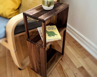 Luxus schmaler Schwarznuss Beistelltisch - Mid Century Beistelltisch - Handgemacht - Massivholz Nachttisch - Minimalistisch