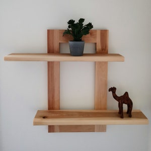 Wood frame with double shelf in cherry, Picture Ledge,  Ledge Shelf - Rustic Shelf -Wood Shelf - Gallery Wall