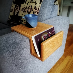Couch Arm Rest Table with Magazine Stand - Wood Armrest Table,  Arm Tray Table, Couch Tray, Custom Wood Sofa Arm Table - Hardwood quality