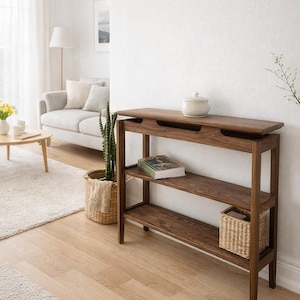 Black Walnut Floating Side Table - Luxury Mid-Century Modern Design - Handmade Wooden Accent Table image 1
