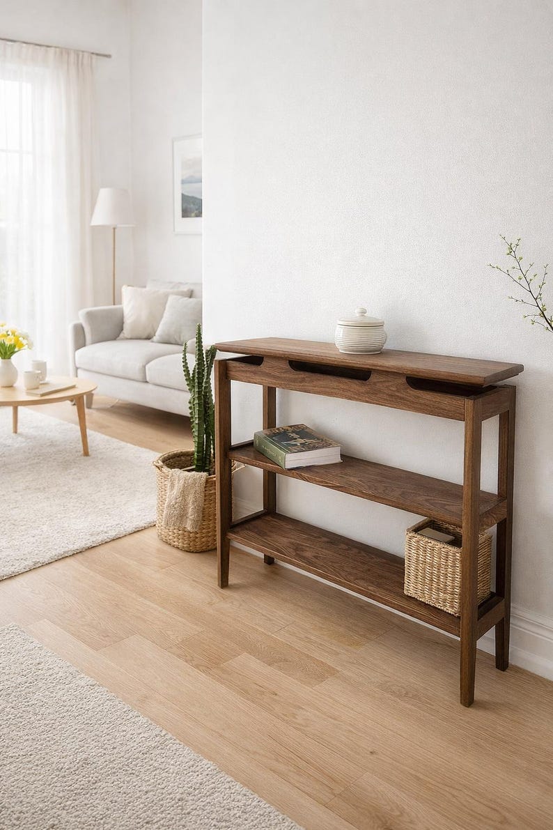 Black Walnut Floating Side Table - Luxury Mid-Century Modern Design - Handmade Wooden Accent Table image 1