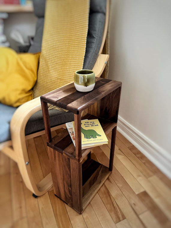 Luxury Narrow Black Walnut Side Table - Mid Century End Table - Handmade - Solid Wood Nightstand - Minimalist