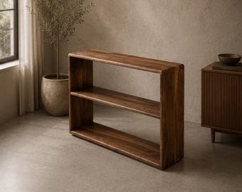 The Linea – Solid Black Walnut Shelving Unit, Minimalist Mid-Century Storage & Display Furniture, Handcrafted in Quebec