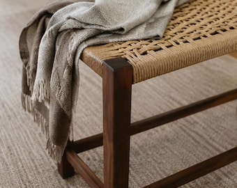 The Mysa – Handwoven Walnut Bench – Japandi Entryway Bench – Scandinavian Handmade Furniture