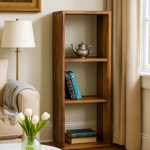 Custom Bookshelf Solid Black Walnut – Handmade Wood Shelving Unit, Modern Minimalist Bookcase for Living Room or Office - Made in Canada