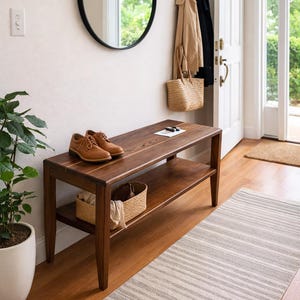 Entryway Bench Solid Black Walnut – Handmade Console Table – Modern Wood Bench for Hallway, Living Room, or Bedroom - Artisan-Made in Canada