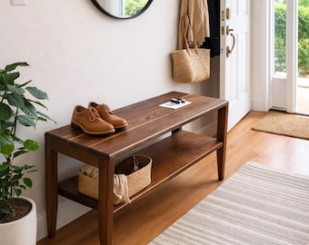 Entryway Bench Solid Black Walnut – Handmade Console Table – Modern Wood Bench for Hallway, Living Room, or Bedroom - Artisan-Made in Canada