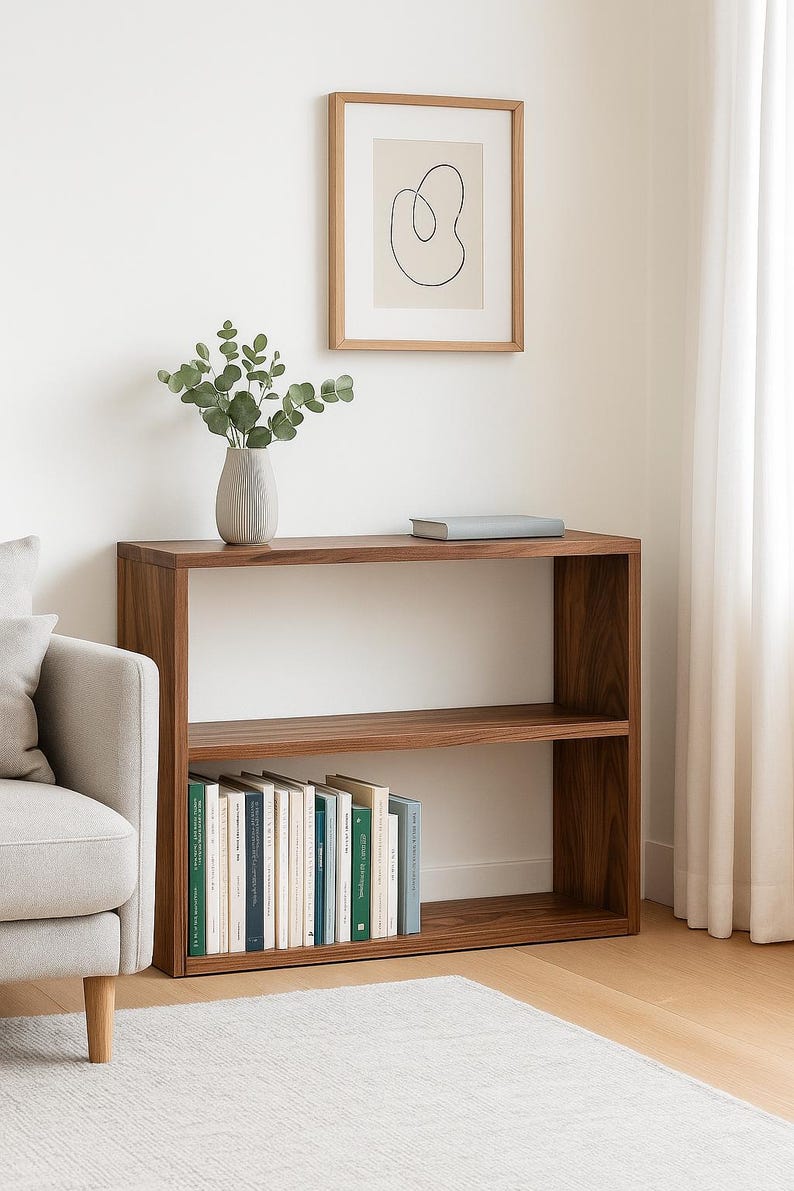 The Linea – Solid Black Walnut Narrow Bookcase, Minimalist Mid-Century Modern Bookshelf, Handmade in Quebec image 4