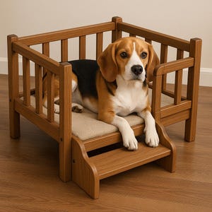 Wood Dog Bed with Steps Woodworking Plan – DIY Pet Bed PDF – Build Instructions for Elevated Dog Couch – Digital Download - Pet furniture