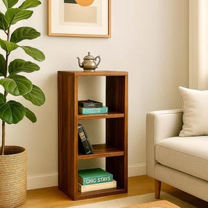 Custom Black Walnut Bookshelf – Solid Wood, 12” Deep, Modern Minimalist Bookcase, Book rack, Shelving – Handmade in Canada
