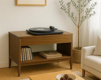 Record Player Stand Plan – DIY Mid-Century Vinyl Console – Solid Wood Turntable Table Blueprint – PDF Furniture Plan for LP Storage