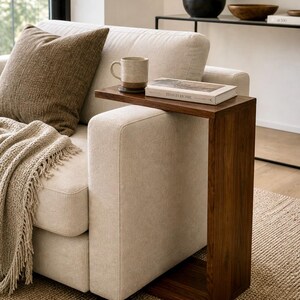 C-Shaped Side Table Handmade – Solid Black Walnut Sofa Table, Minimalist End Table for Living Room