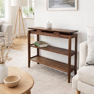 Black Walnut Floating Side Table - Luxury Mid-Century Modern Design - Handmade Wooden Accent Table image 2