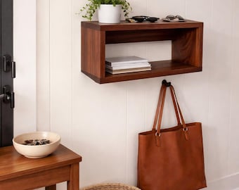 Estante flotante de nogal negro – Organizador de pared – Almacenamiento minimalista para espacios pequeños – Estante de madera maciza