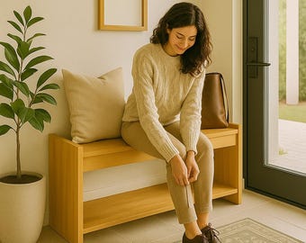 Mid-Century Inspired Hallway Bench Plan – Build Your Own Solid Wood Seat & Storage, PDF