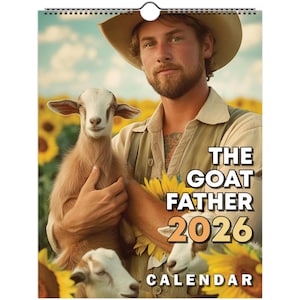 The Goat Father 2026 Wall Calendar, Funny Goat Calendar, 2026 Monthly Calendar, White Elephant Gift, Christmas Humor gift