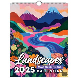 xBright Landscapes 2025 Wall Calendar, Colourful Mountain Wall Calendar, Monthly Calendar illustrated, Artist calendar, Nature calendar