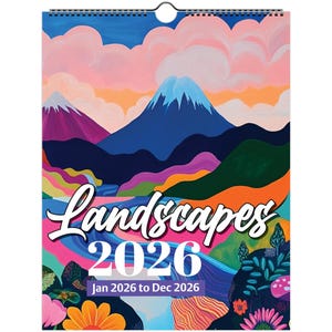 2026 Painted Mountain Landscapes Wall Calendar, Scenic Nature Art Calendar, Painted Mountain Wall Decor, Landscape Art Monthly Calendar