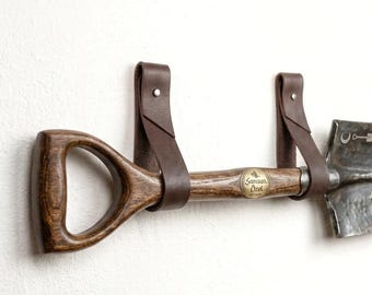 Leather Shovel Holder, Wall Mount Shovel Hanger