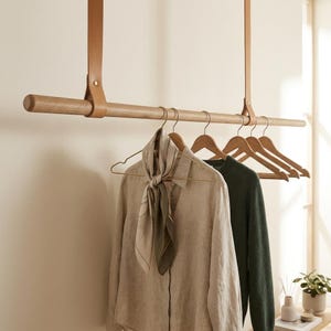 Leather Ceiling Straps, Clothing Rack Rod Holder, Ceiling Curtain Rod Holder, Garment Rack, Wooden Clothes Rack, Laundry Hanging, Home Decor
