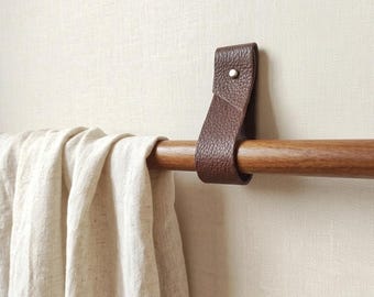 Leather Curtain Rod Holder, Wall Hanging Strap, Curtain Rod Bracket, Boho Curtain, Window Treatments, Curtain Pole, Loop, Hooks,Home Accents
