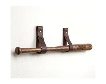 Leather Baseball Bat Holder, Wall Mount Bat Display