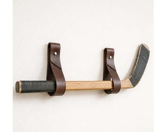 Leather Hockey Stick Holder, Wall Mount Hockey Stick Display