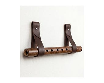 Leather Traditional Flute Wall Holder, Rustic Wooden Flute Wall Mount