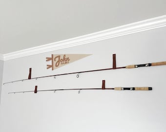 Genuine Leather Fishing Rod Holder, Wall Mount Rack, Pole Organizer, Tackle Storage Hanger
