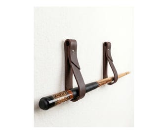 Leather Pool Cue Wall Mount, Billiard Stick Holder