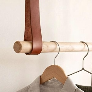 Deckenhalterung aus Leder, Kleiderstangenhalterung, Gardinenstangenhalterung, Kleiderständer, Kleiderständer aus Holz, Wäscheaufhängung, Wohnaccessoires