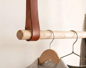 Leather Ceiling Straps, Clothing Rack Rod Holder, Ceiling Curtain Rod Holder, Garment Rack, Wooden Clothes Rack, Laundry Hanging, Home Decor
