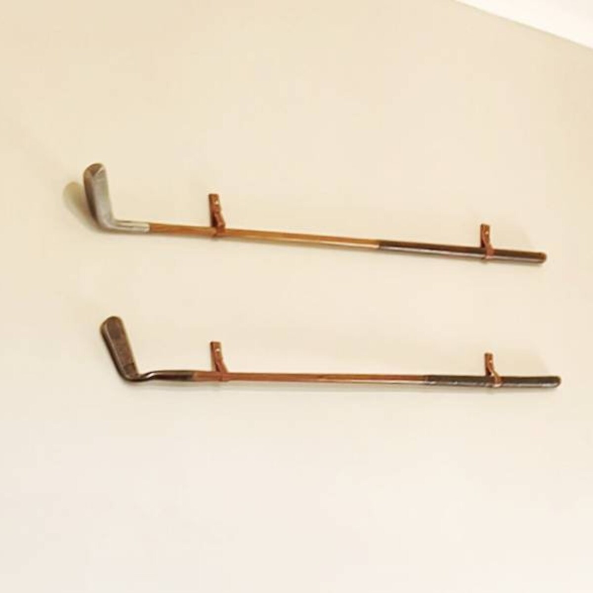 Set of 2 Medium Cognac Leather Golf Club Wall Hanger Bracket