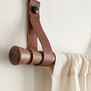 Leather Curtain Rod Holder Strap, Wood Curtain Rod Bracket, Boho Curtain, Window Treatments, Curtain Pole, Loop, Hooks, Home Accents, Rustic