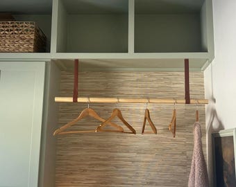 Leder Decken Riemen, Kleiderständer Stangenhalter, Decke Vorhang Stange Halter, Kleiderständer, Holz Kleiderständer, Wäsche hängen, Wohnkultur