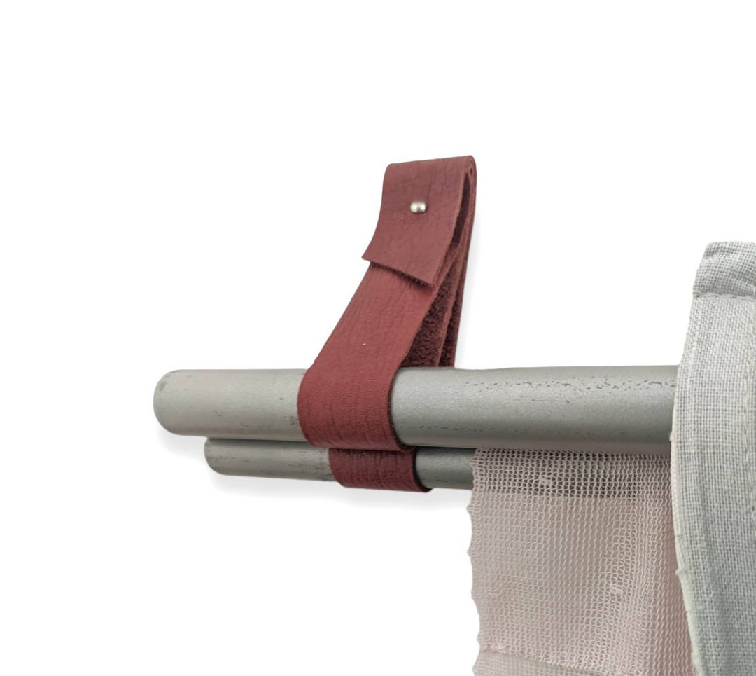 Leather Double Curtain Rod Holder Strap, Wood Curtain Rod Bracket, Dual