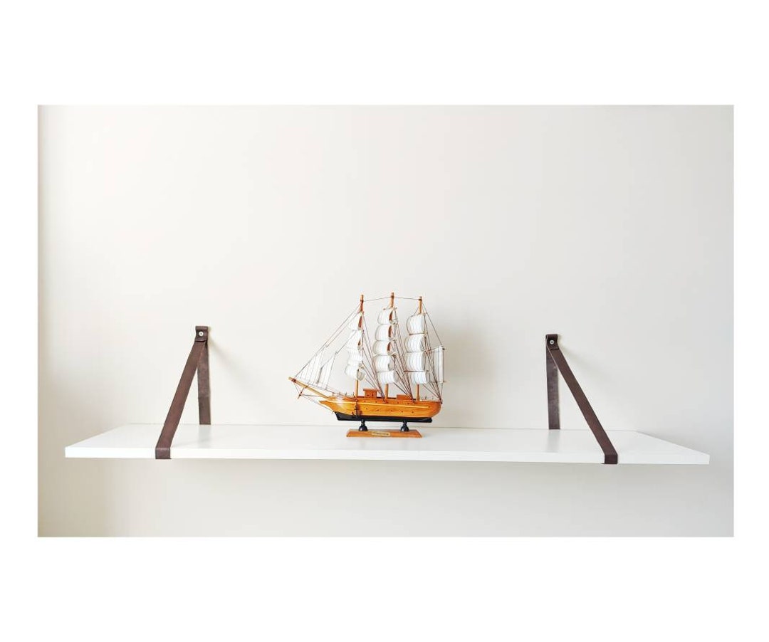 Hanging Shelf Leather Shelf Strap Shelf Brackets Wall Etsy