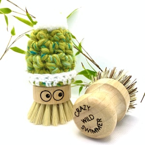 Wild Swimmer Bamboo Pot Scrubbing Brushes, Zero Waste Housewarming,Eco Friendly present, Eco Kitchen Cleaning Gift, Eco Washing Up