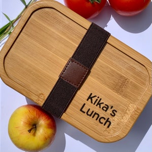 Personalised Natural Bamboo & Stainless Steel Lunch Box, Eco Friendly Sandwich Lunch Picnic, Eco Gift, Work Snack Packed Bento Box
