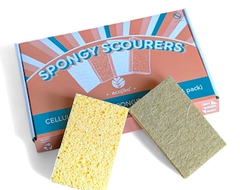 Plastic Free Eco Sponge Scourers, Cellulose Kitchen Cleaning Sponges (4 Pack)