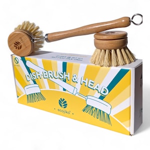Bamboo Dish Brush & Replaceable Head, Long Handle Kitchen Brush, Zero Waste Housewarming Present, Eco Friendly Plastic Free Kitchen Gift