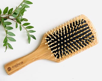 Cepillo de pelo de paleta de bambú, cepillo de pelo natural sin residuos de madera, cepillo biodegradable sin plástico, regalo ecológico